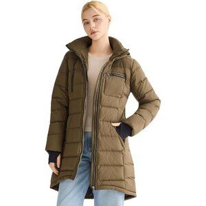 Women's Down Hooded Puffer Quilted Jacket Coat Dark Coffee Winter Warm Outerwear